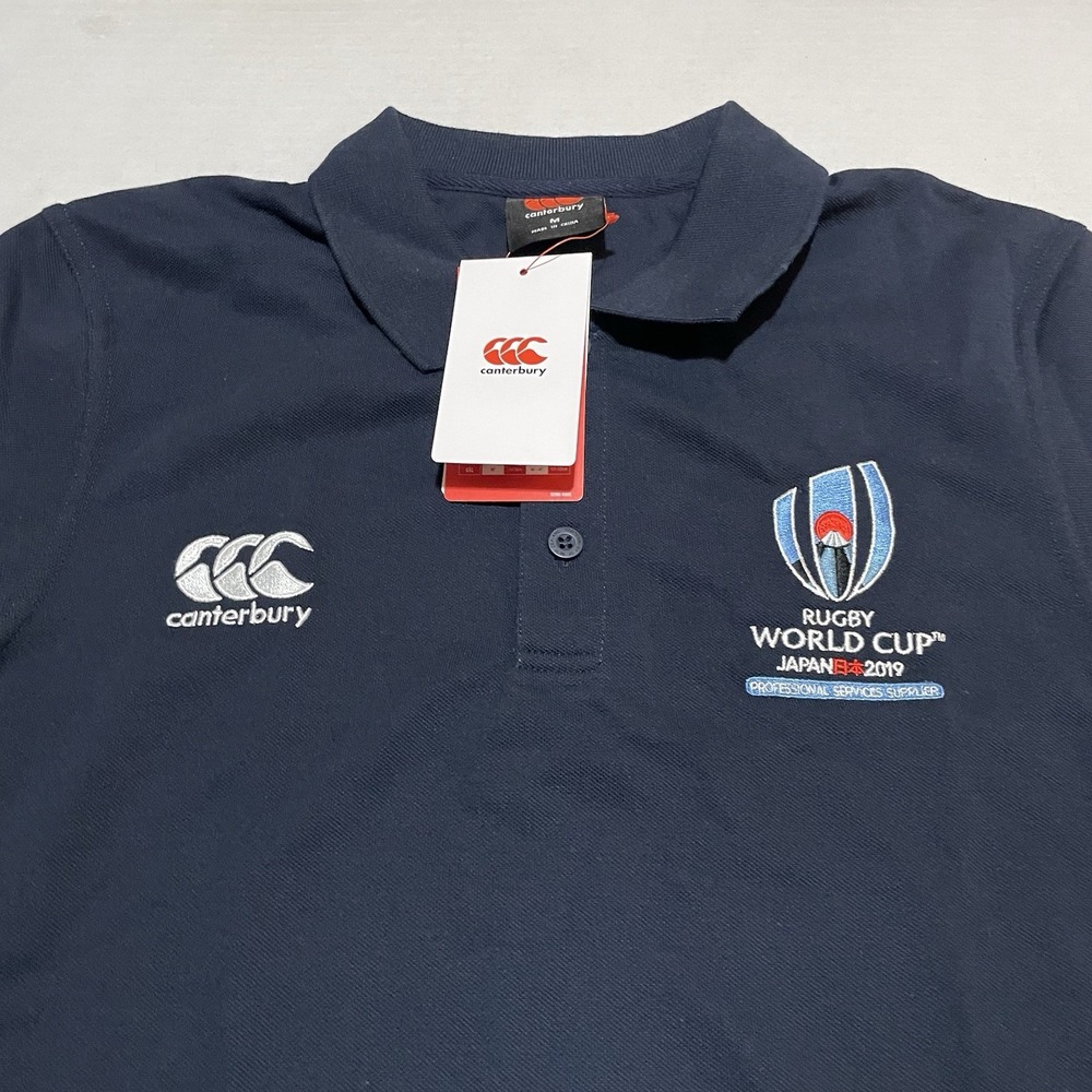 NWT Canterbury Polo Shirt Navy Size Medium Rugby World Cup Logo Japan 2019 - Picture 2 of 6